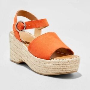 Women's Orange Espadrille Wedge Sandals